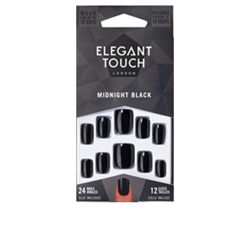 CORE COLOUR nails with glue squoval midnight black 24 u