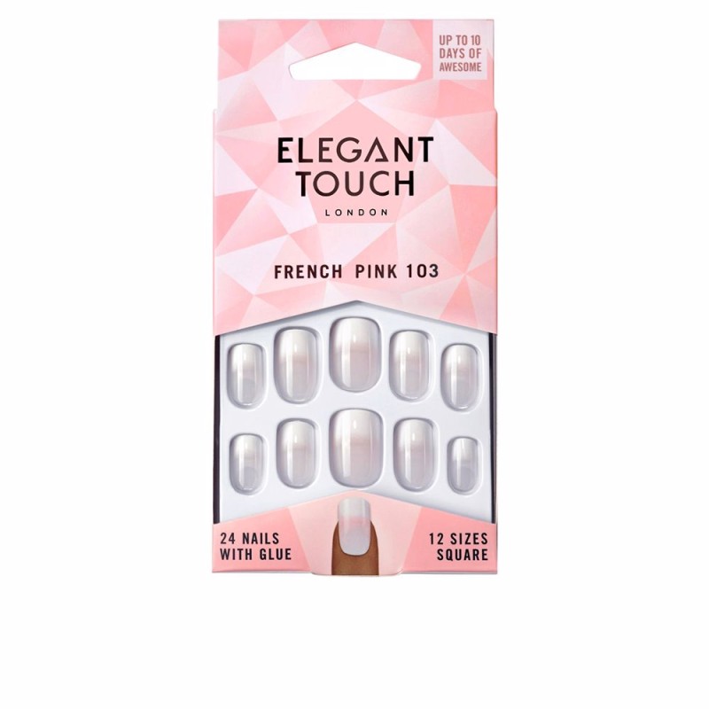 FRENCH pink nails with glue square 103-M 24 u